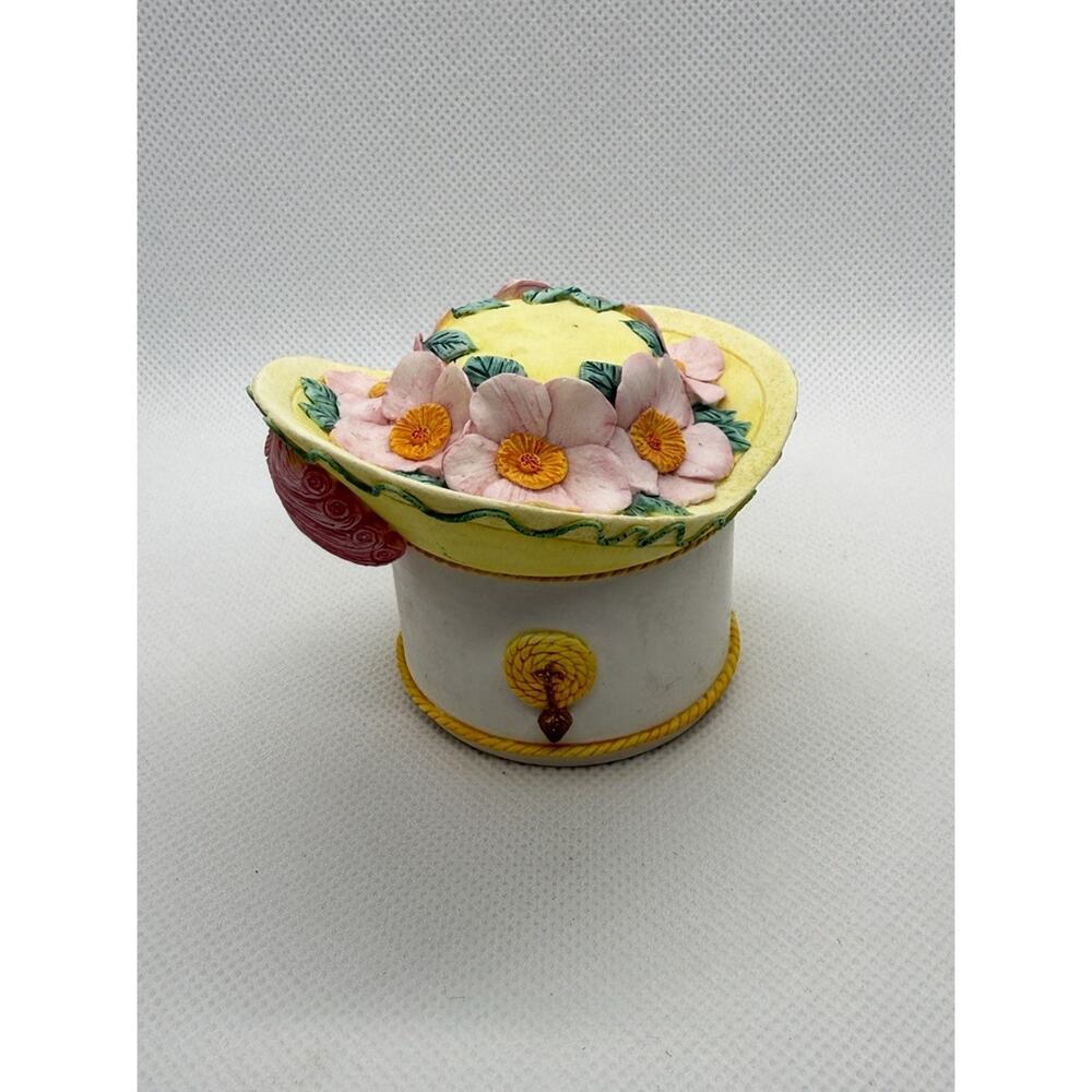 Vintage Willow Hall Floral Hat Trinket Box Hand Painted Ceramic Jewelry Box